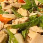 Moo Goo Gai Pan is a super healthy Chinese dish, low in fat and calories, a good choice for weight loss. It contains 5 vegetables and low-calories chicken breast. Covered with sauce and eaten with rice, it's very tasty and delicious. Even my kids love it.