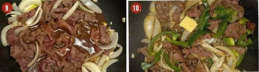 how to make black pepper steak with onion? Just 4 simple steps: first, sauté the onion and garlic, second, add the beef and sauté briefly, third, add the sauce and green bell pepper and sauté, fourth, add the butter and serve immediately.