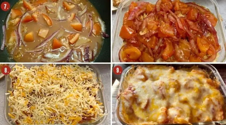 how to make Baked Pork Chop And Rice In Sweet And Sour Sauce with cheese on top.