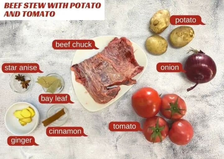 beef stew with potato and tomato ingredients