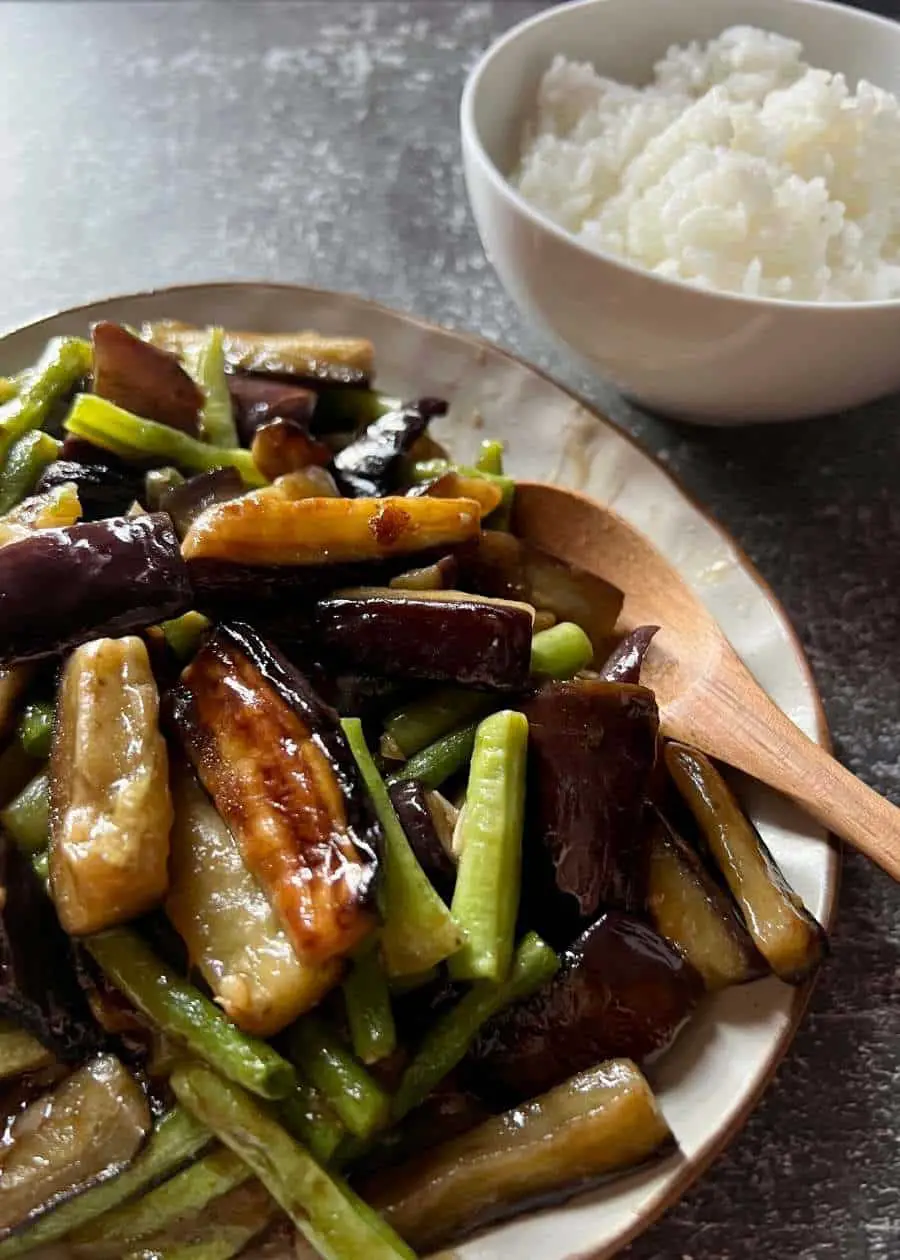 sauteed green beans and eggplant