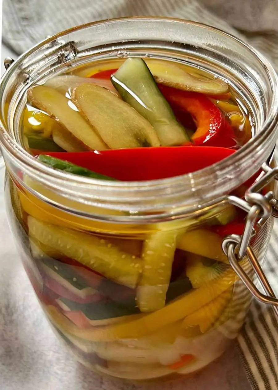Mixed vegetable pickle with vinegar and sugar