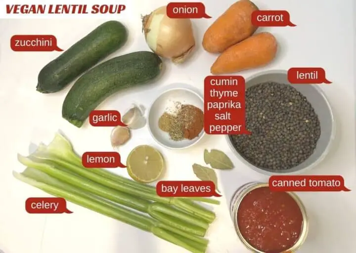 vegan lentil soup Ingredients