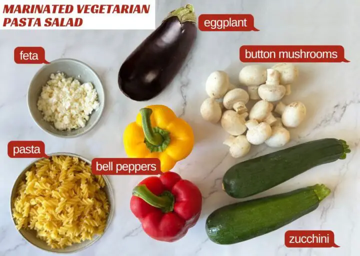 Marinated vegetarian pasta salad ingredients