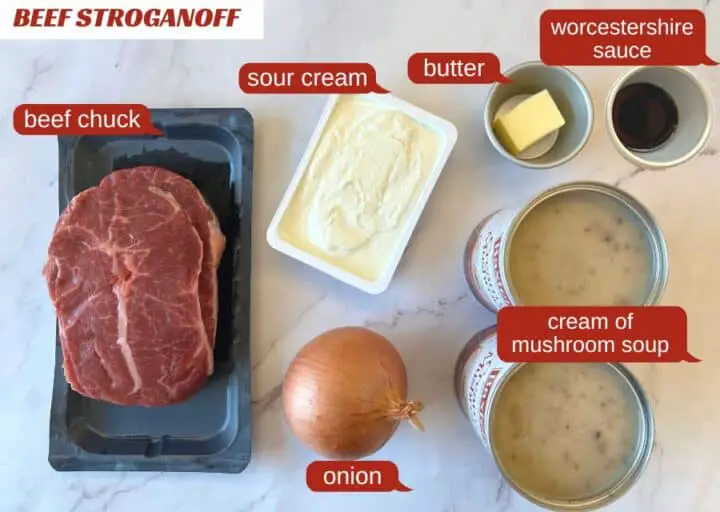 Beef Stroganoff ingredients