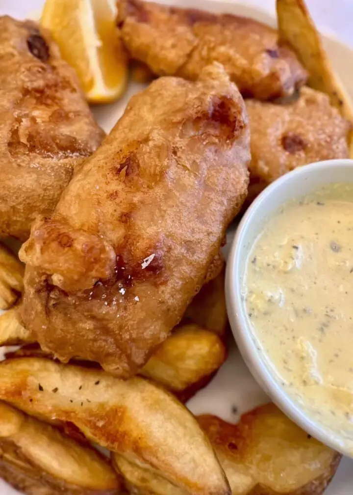 Beer battered fish with potato wedges