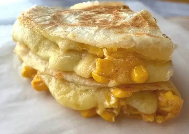 egg and corn cheese  quesadilla