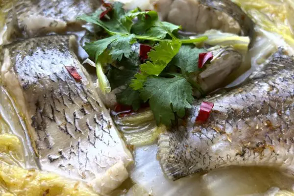 sea bass stew with napa cabbage